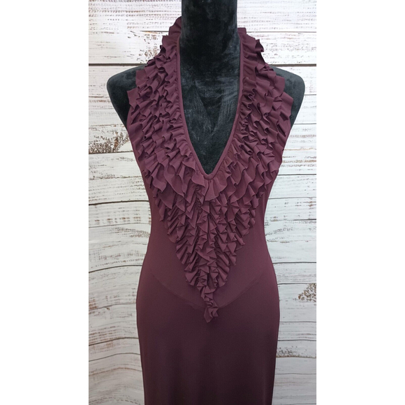 Deep Dark Burgundy Ruffle Formal With Train Absolutely Stunning Size 6 - Picture 2 of 6